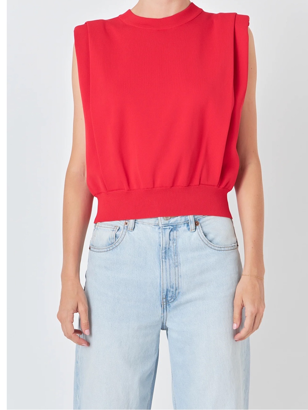 NWOT Endless Rose Powder Sleeveless Top in Red Medium Shoulder Pads